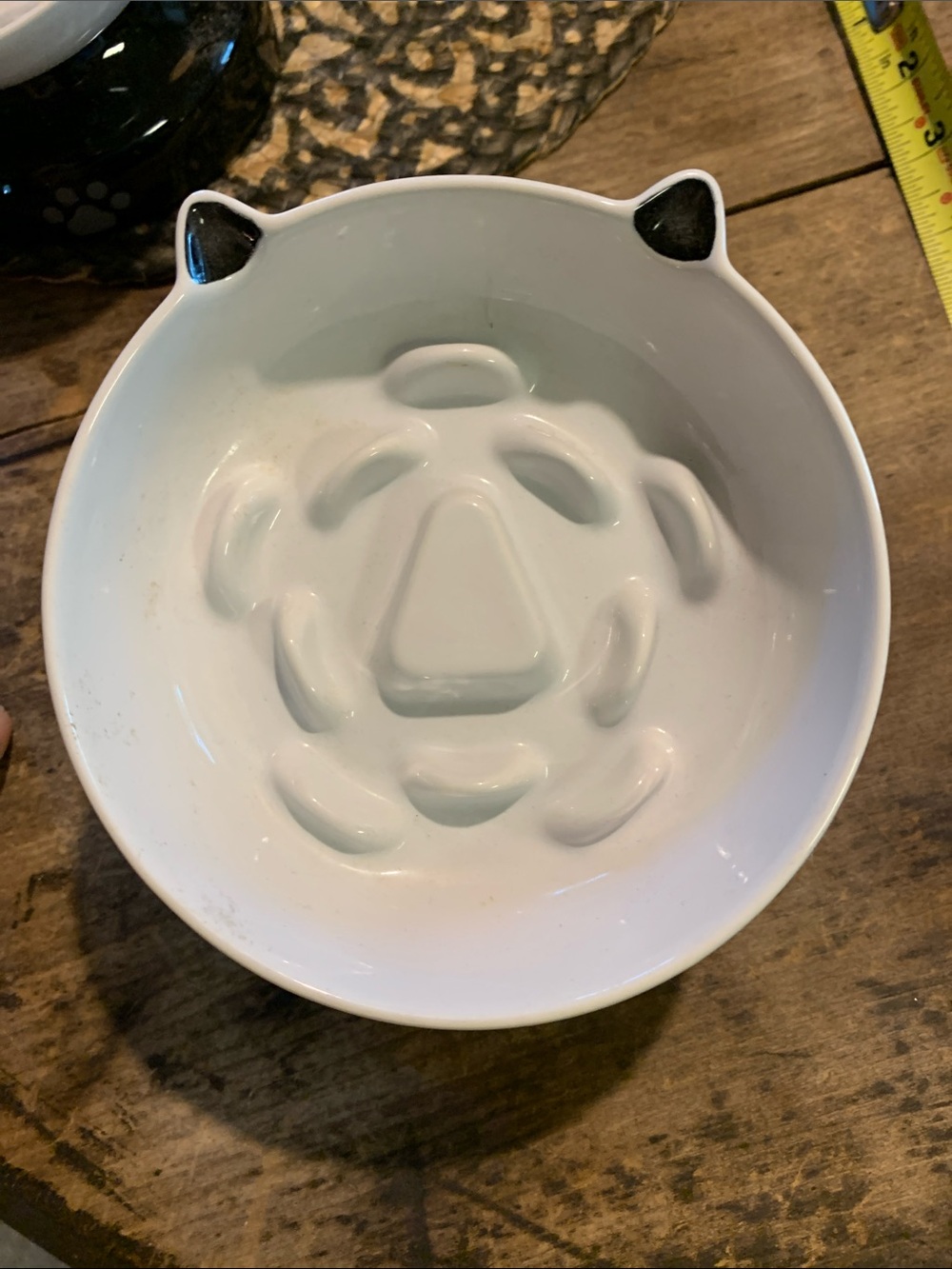Ceramic Black and White Cat Slow Feeder Bowl